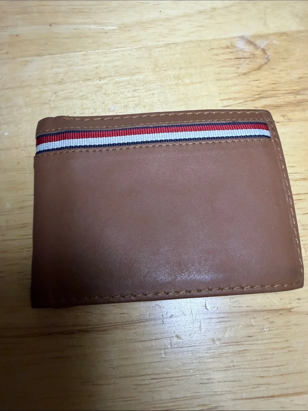 Tommy Hilfiger Brown Leather Card & Key Holder with Red-White-Blue Stripe